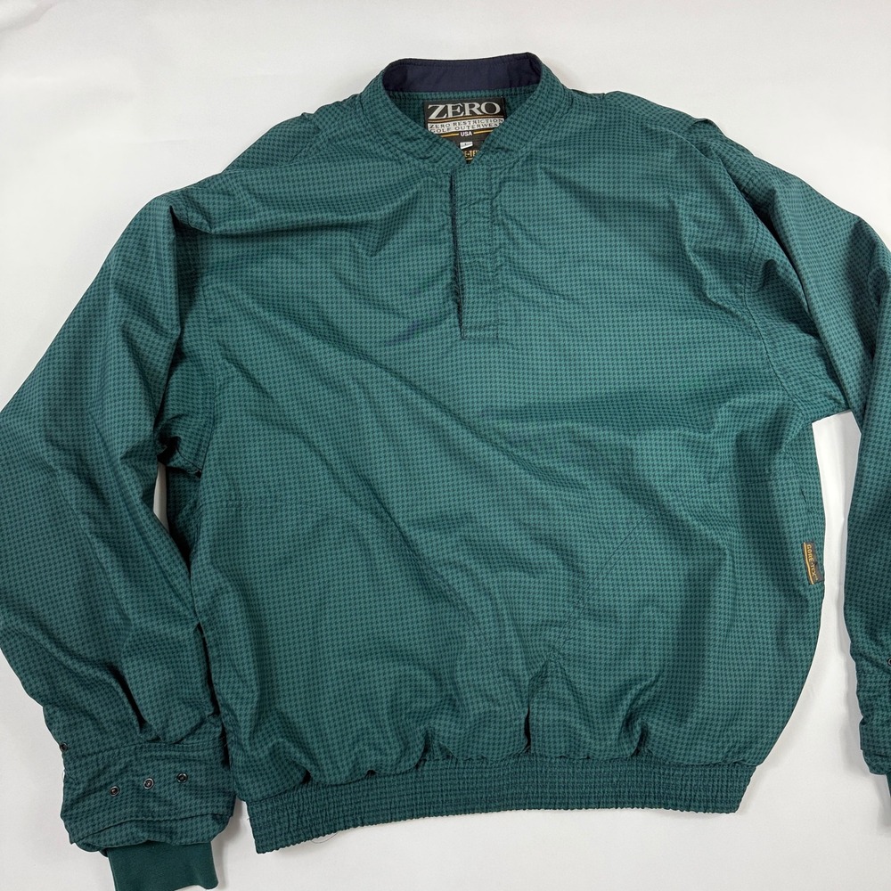 Vintage Zero Restriction Gore-Tex Golf Pullover Green Houndstooth Mens Large USA